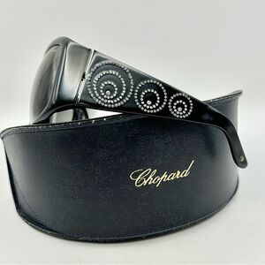 Chopard Rectangle Black Sunglasses Polka Dot Crystals RARE